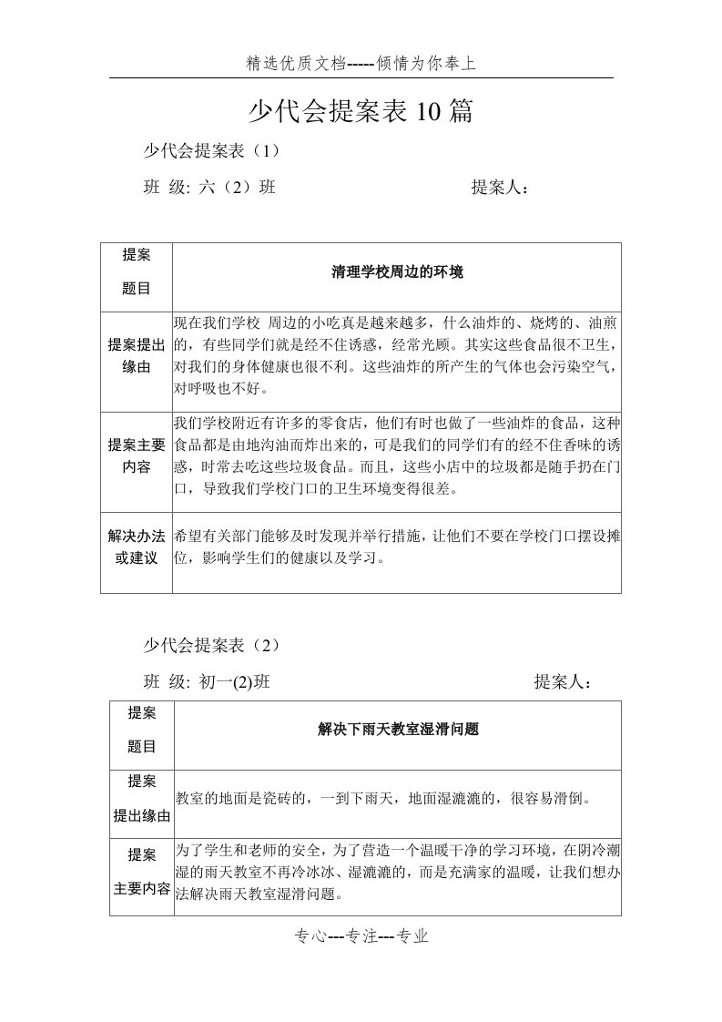 少代会提案表10篇(共6页)