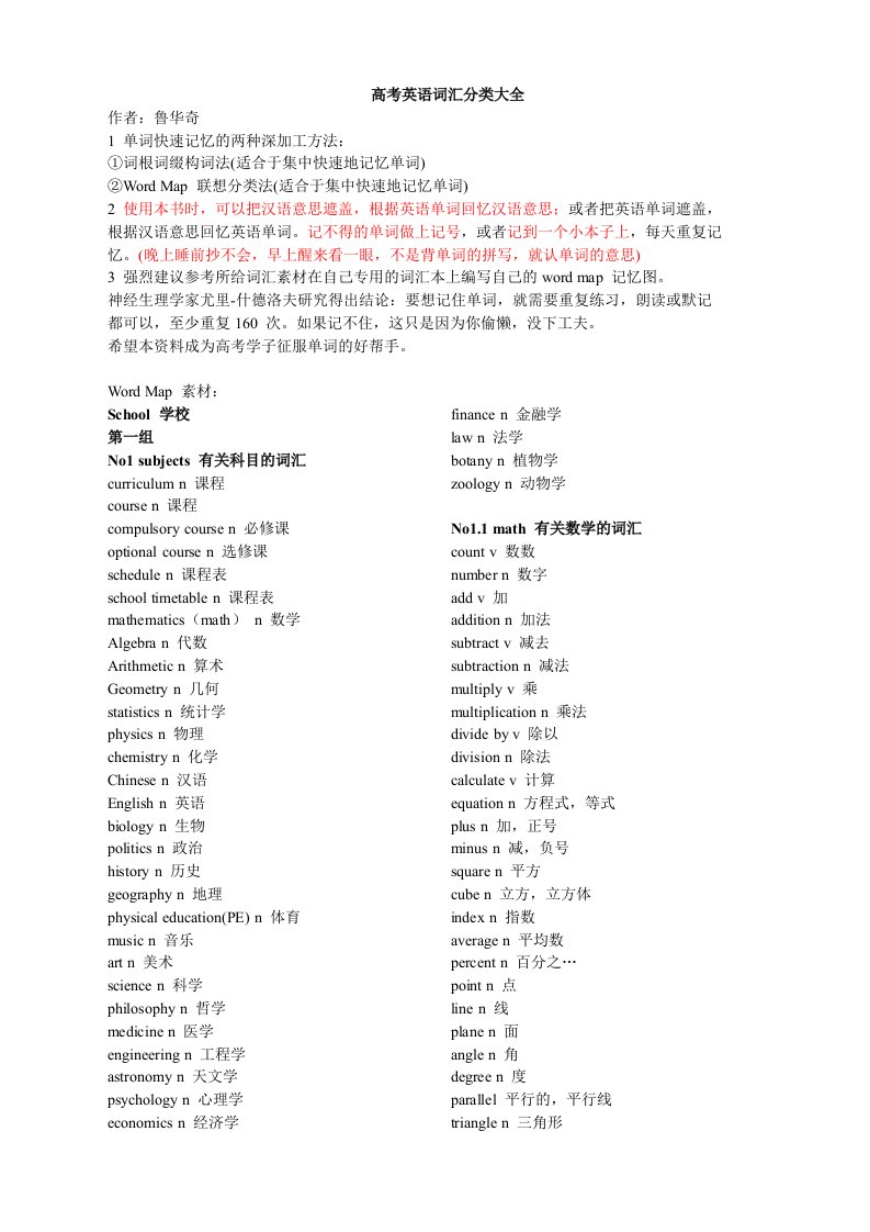 《高考英语词汇分类大全-word版直接打印》