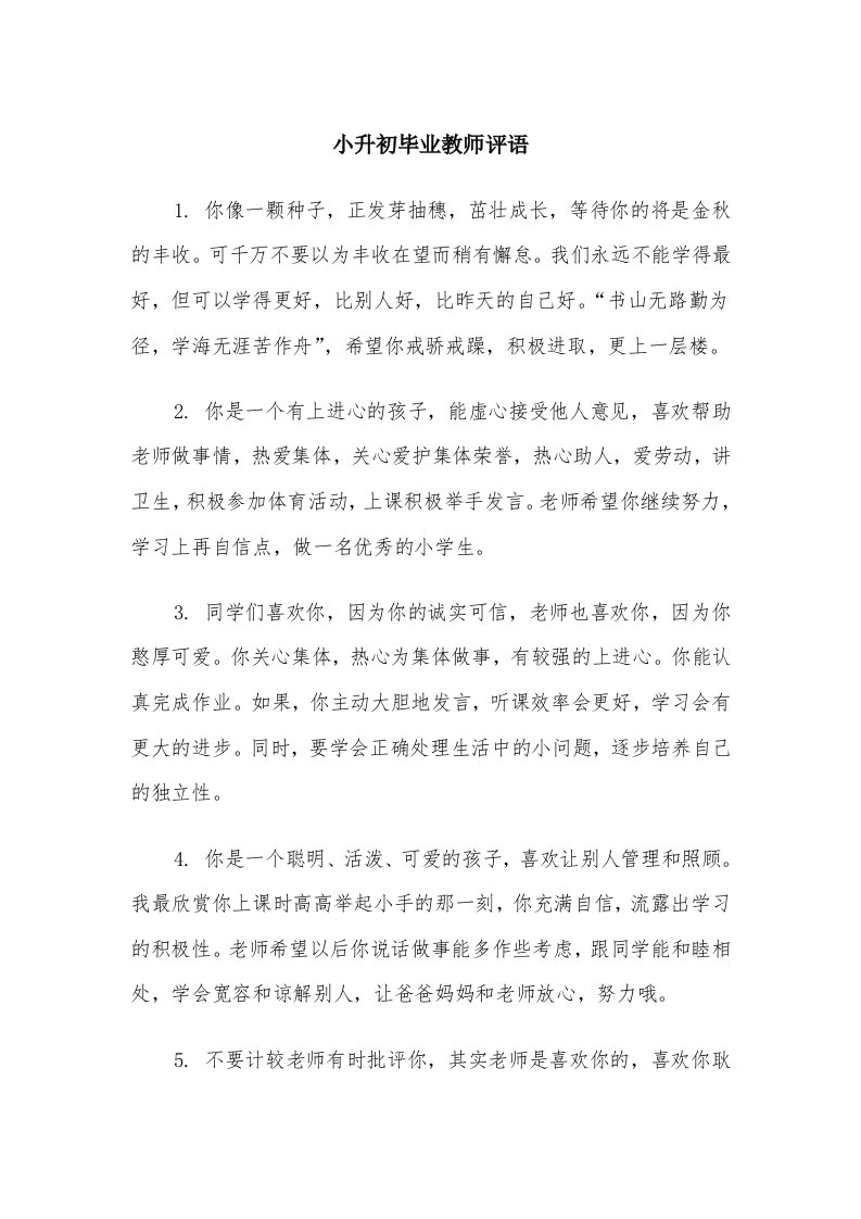 小升初毕业教师评语