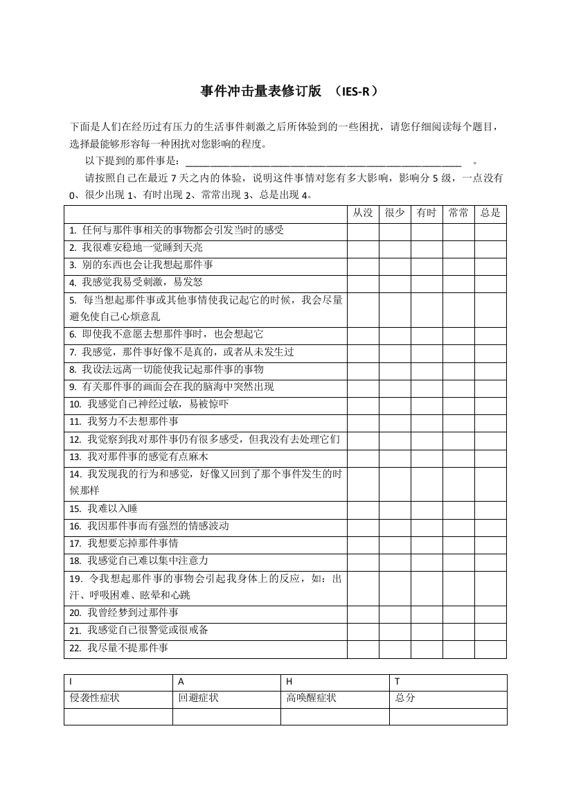 事件冲击量表修订版(IES-R)