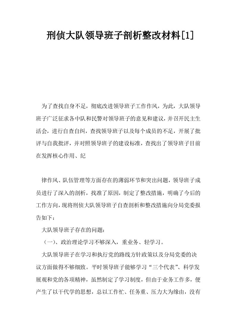 刑侦大队领导班子剖析整改材料1