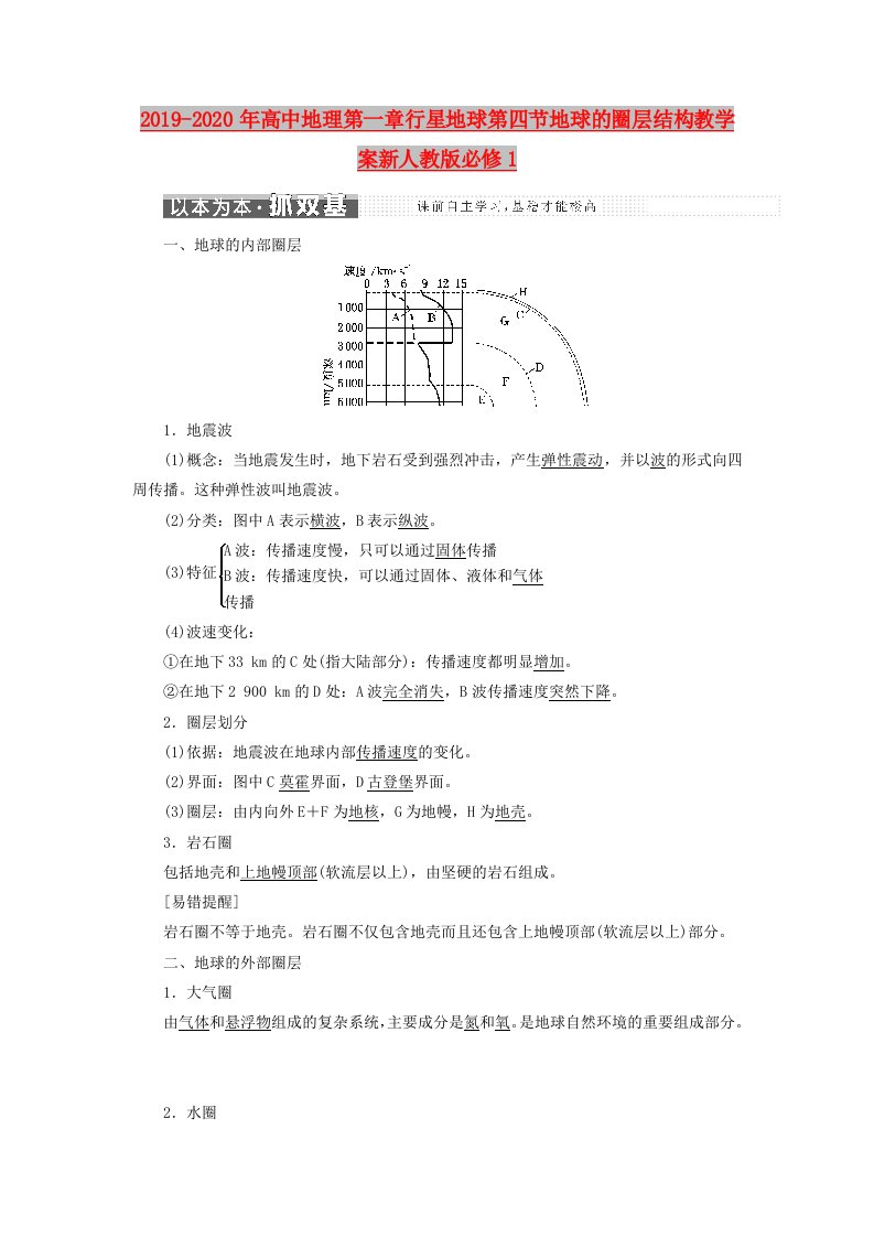 2019-2020年高中地理第一章行星地球第四节地球的圈层结构教学案新人教版必修1