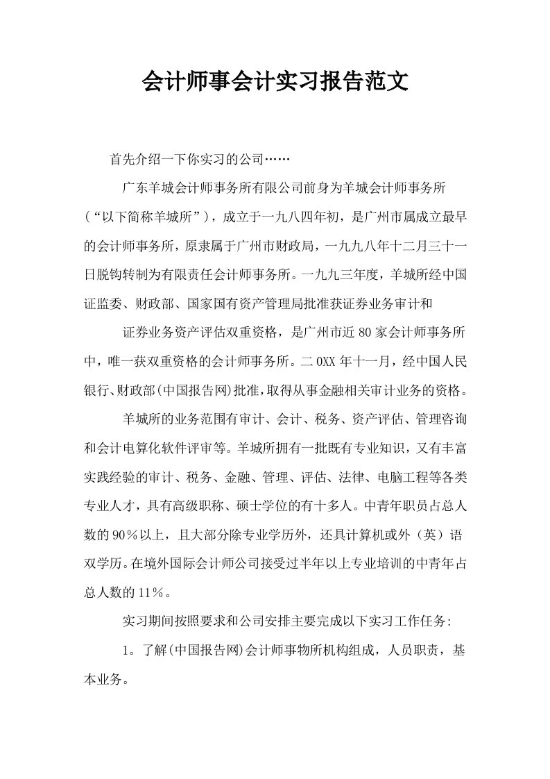 会计师事会计实习报告范文