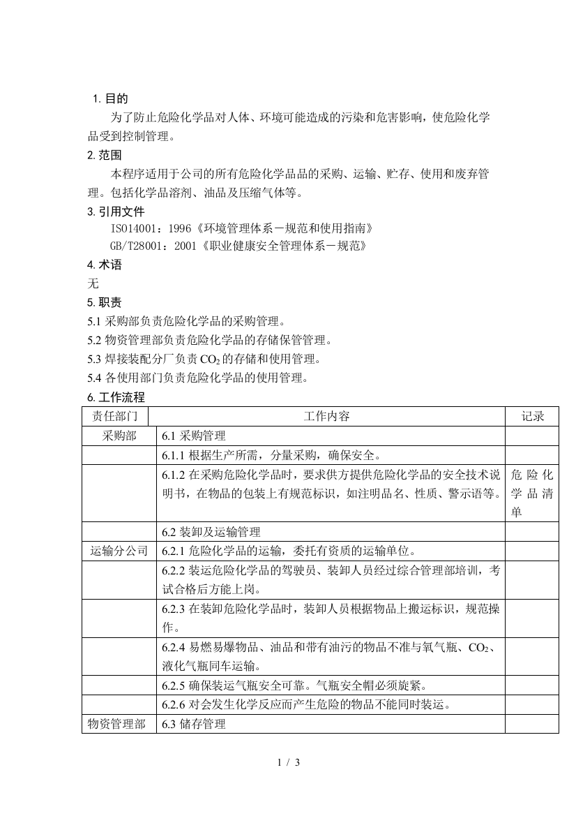 化学危险品管理制度程序