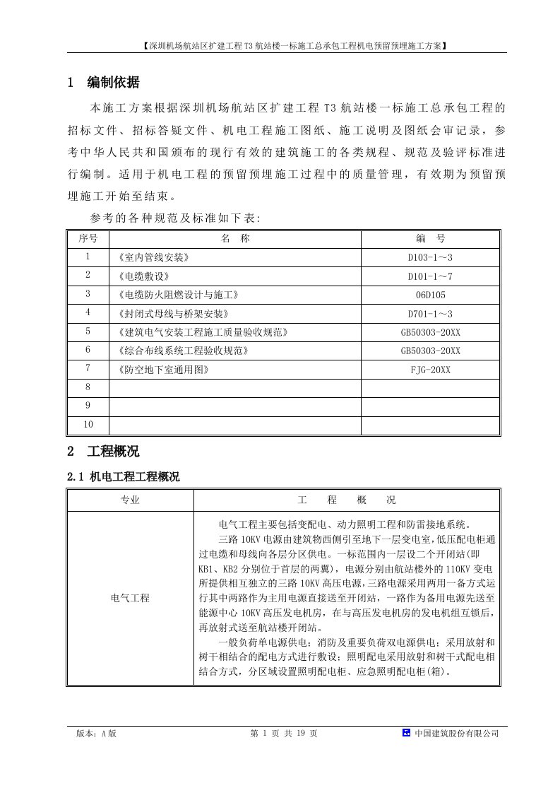 机场航站楼电气施工方案范本