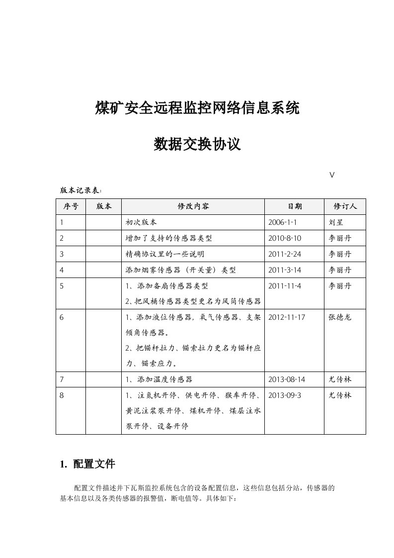 煤矿安全监控系统数据交换协议V