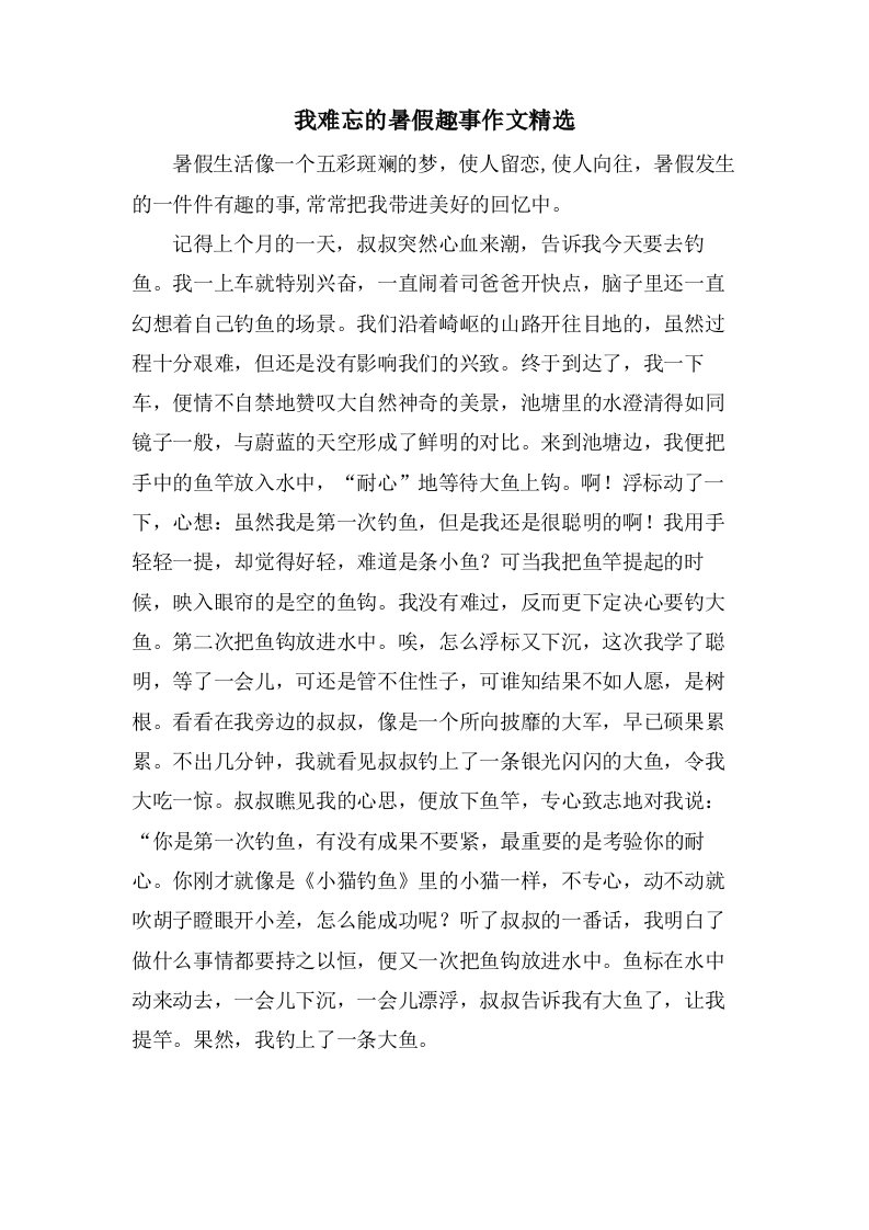 我难忘的暑假趣事作文