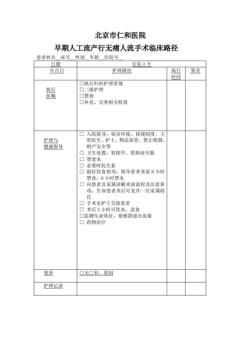 人工流产临床路径