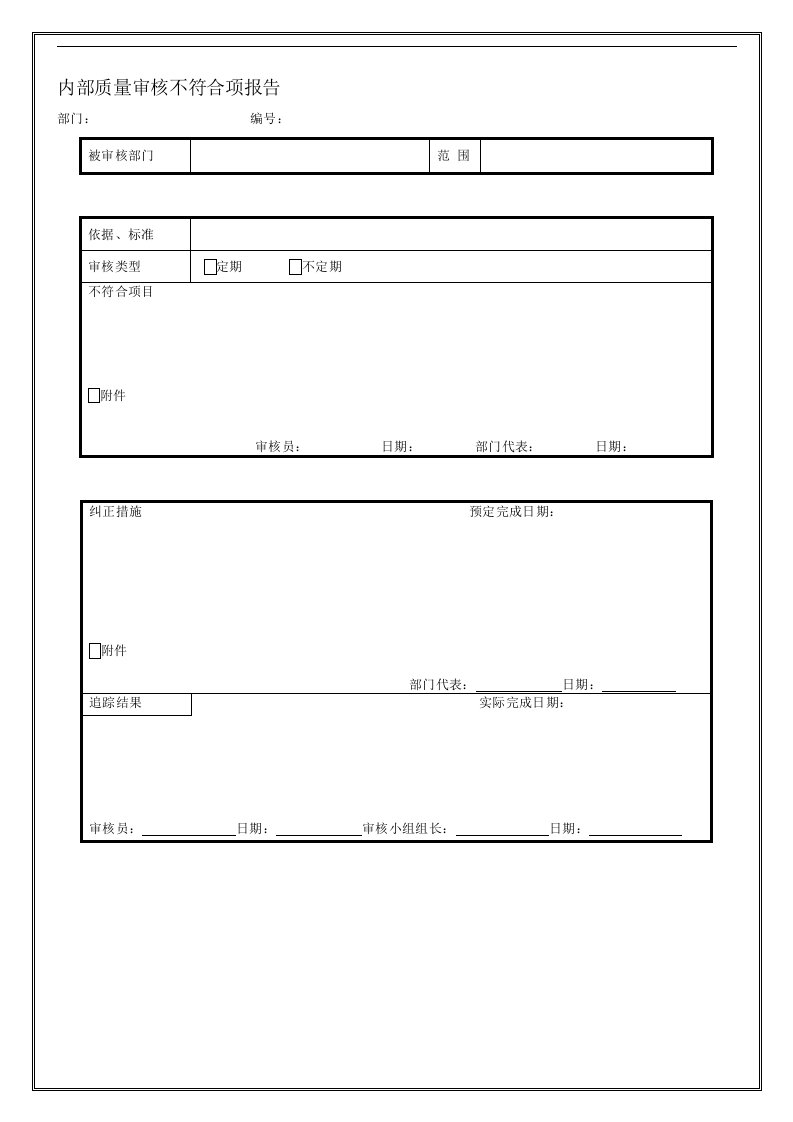 内部质量审核不符合项报告