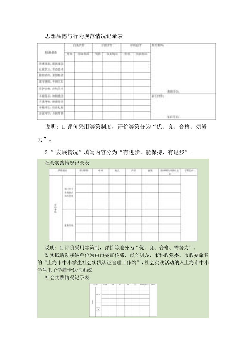 思想品德与行为规范情况记录表