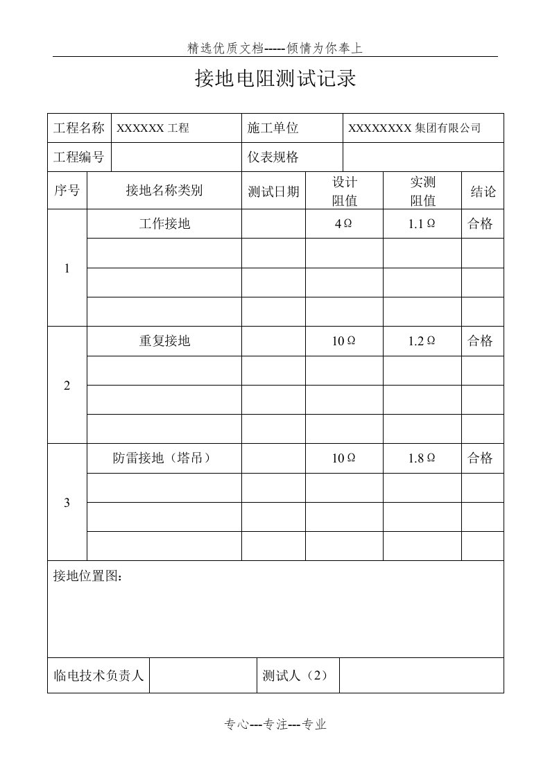 塔吊用电接地电阻测试记录(共2页)