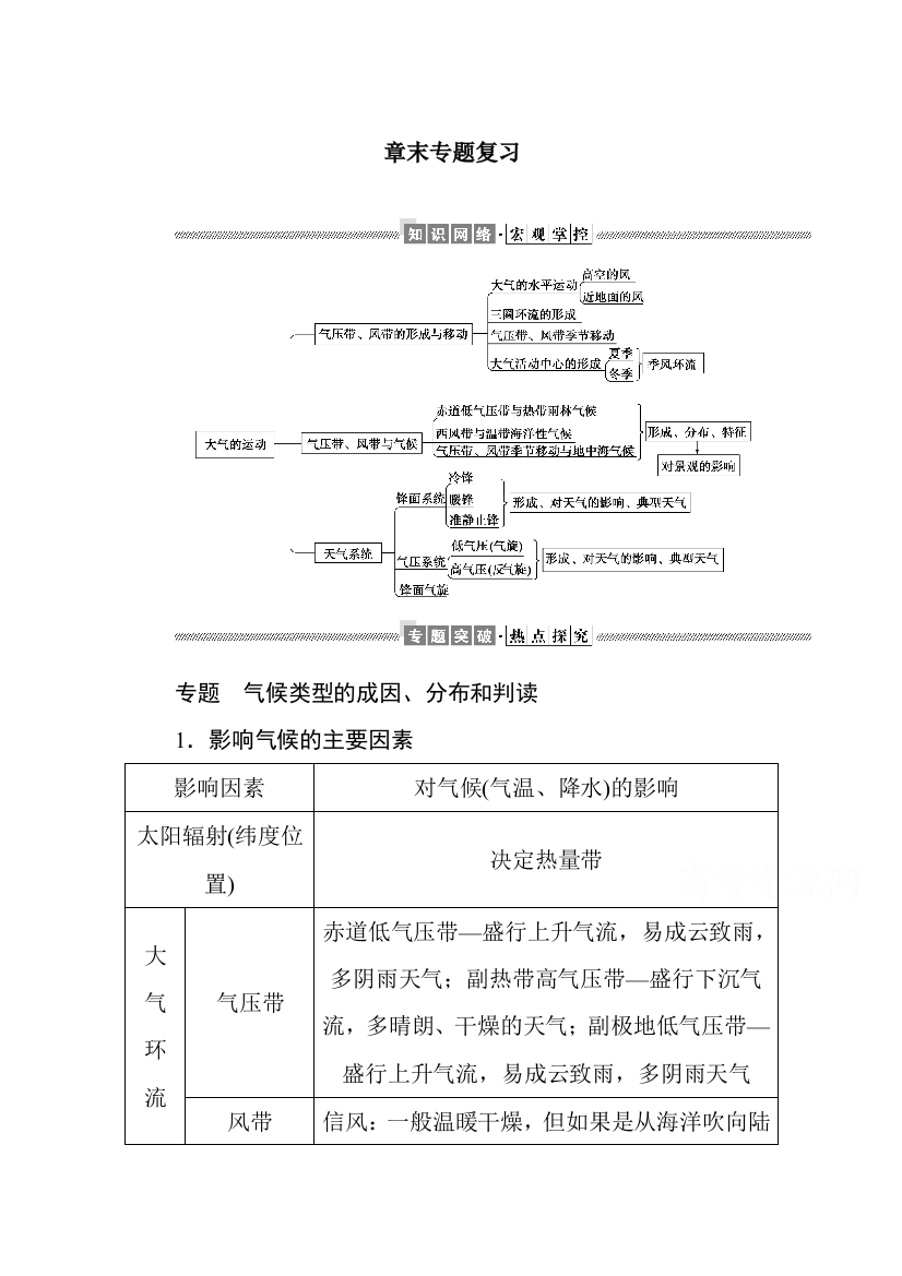 2021-2022学年新教材湘教版地理选择性必修一学案：第三章　大气的运动