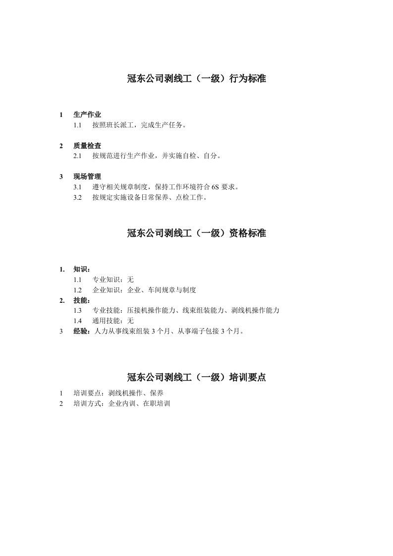 金融保险-冠东公司剥线工行为标准