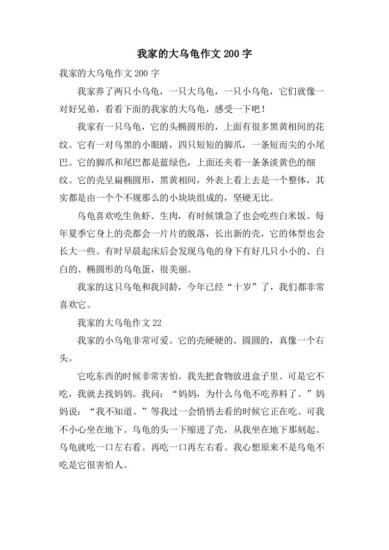 我家的大乌龟作文200字