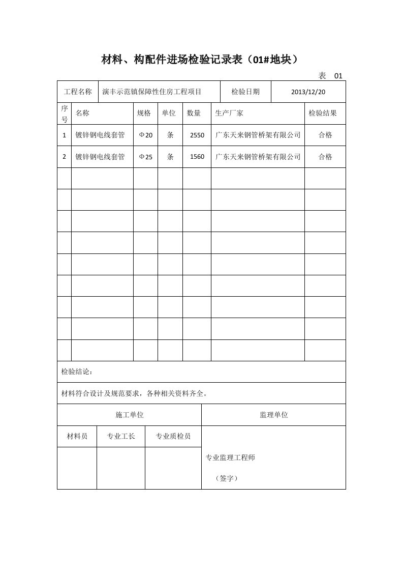 材料、构配件进场检验记录表(同名13801)