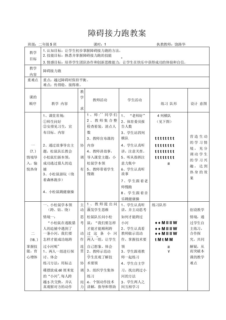 障碍接力跑教案