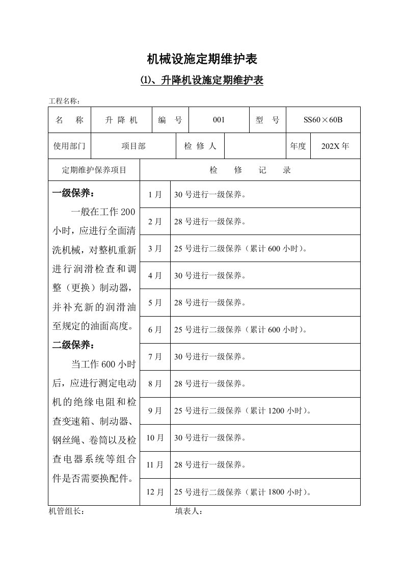 精品文档-14机械设施定期维护表