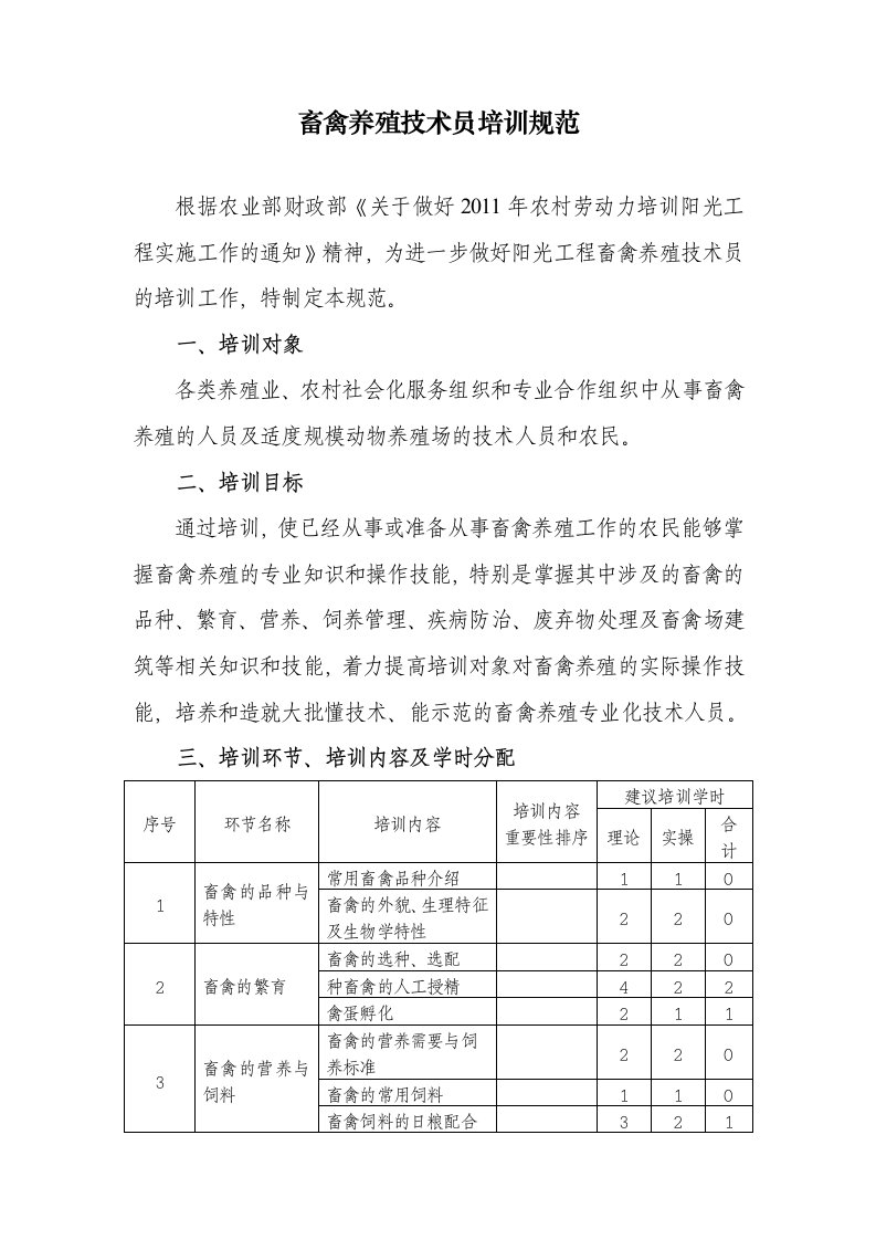 畜禽养殖技术员培训规范