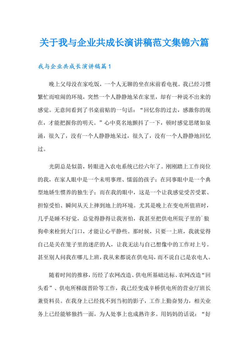 关于我与企业共成长演讲稿范文集锦六篇