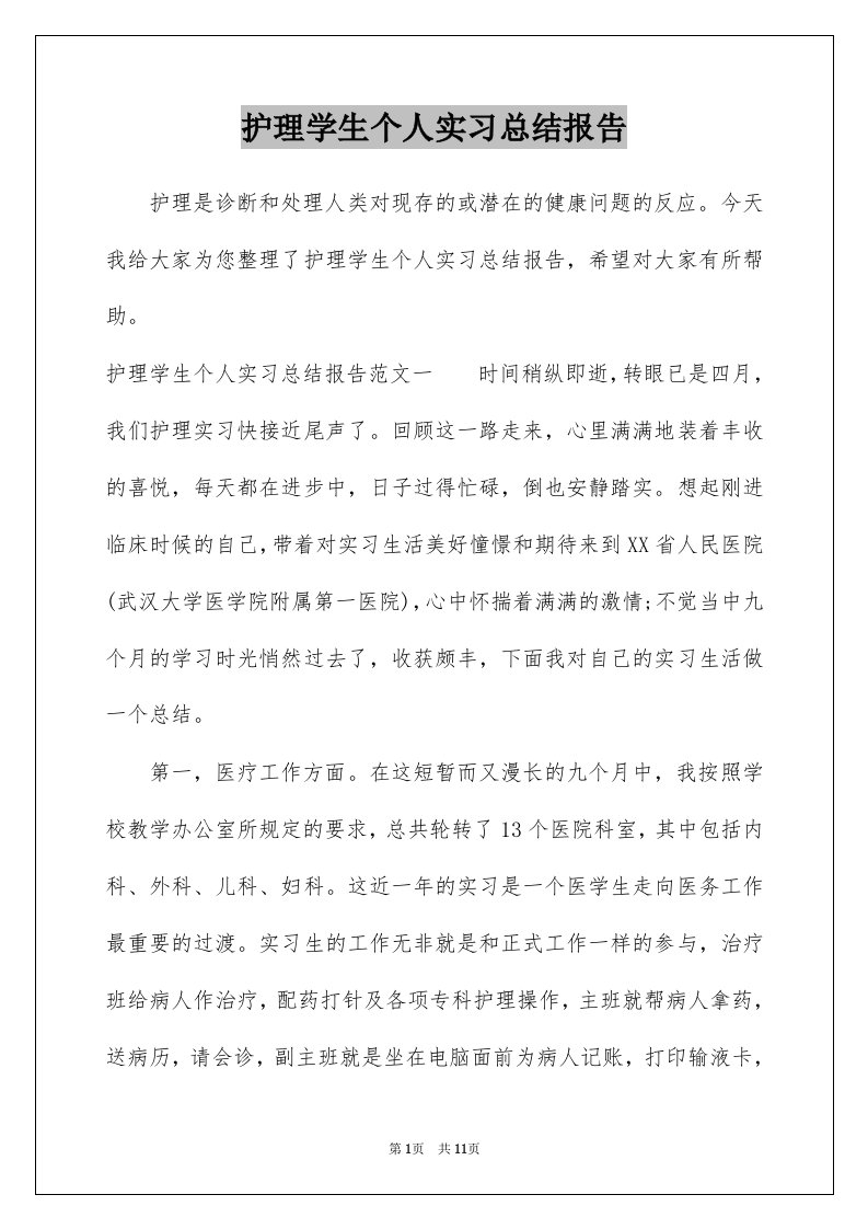 护理学生个人实习总结报告