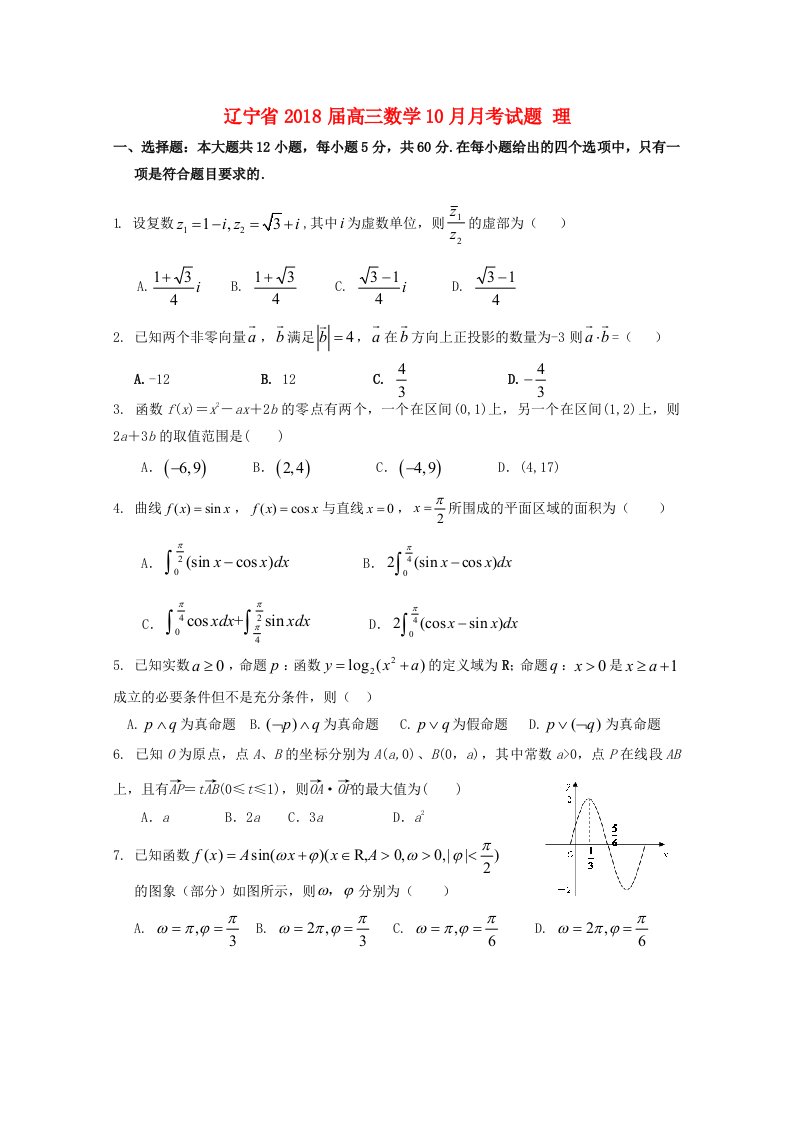 辽宁省高三数学10月月考试题理