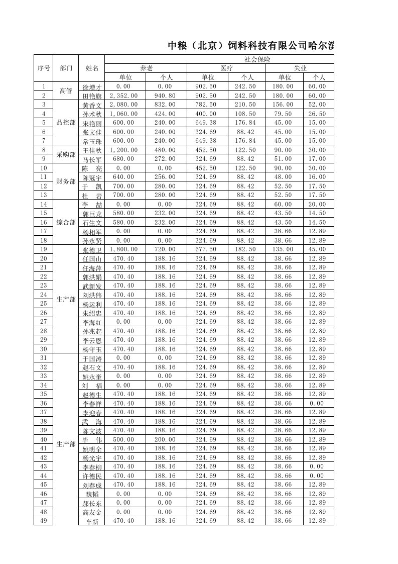 五险一金缴费明细表