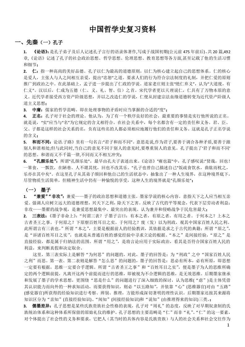 中国哲学史复习资料