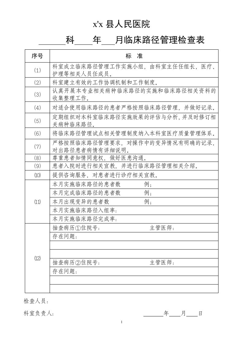 临床路径管理检查表(李)