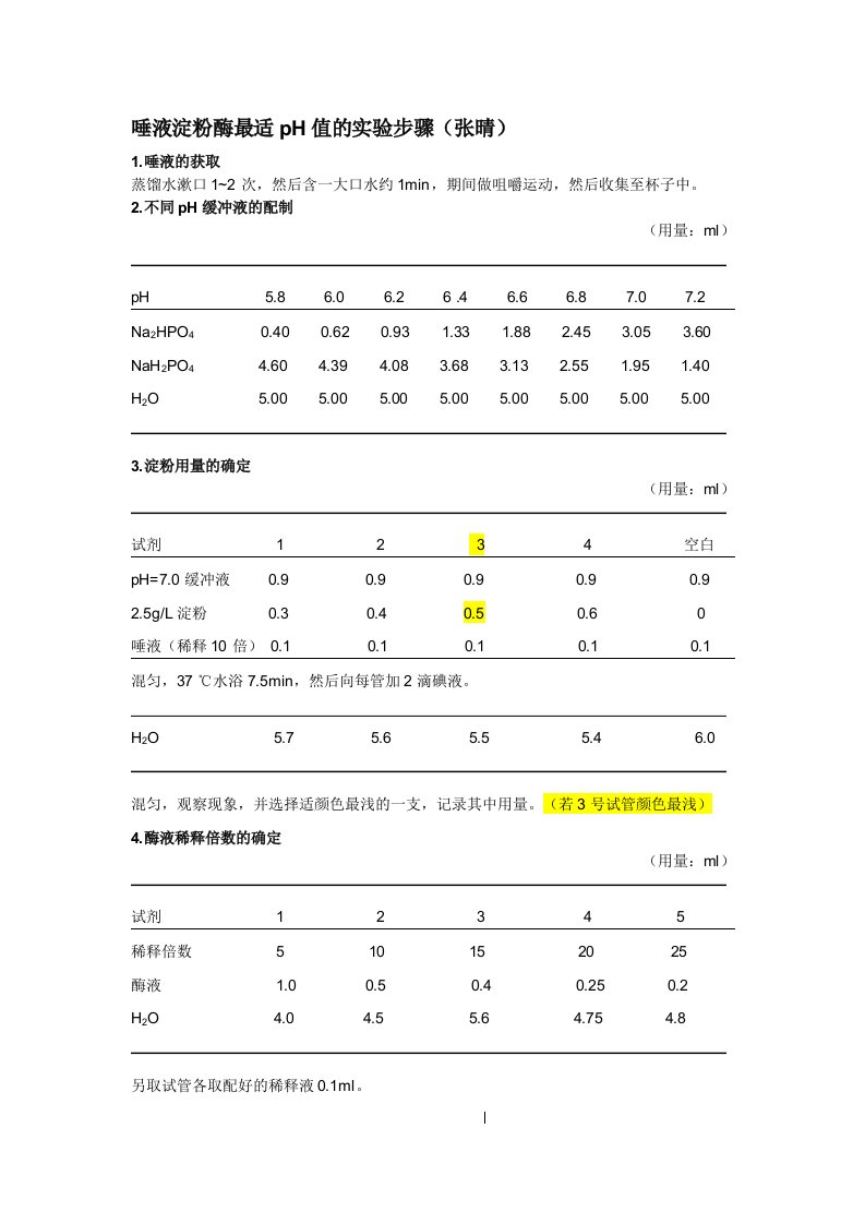 唾液淀粉酶最适ph值的实验步骤