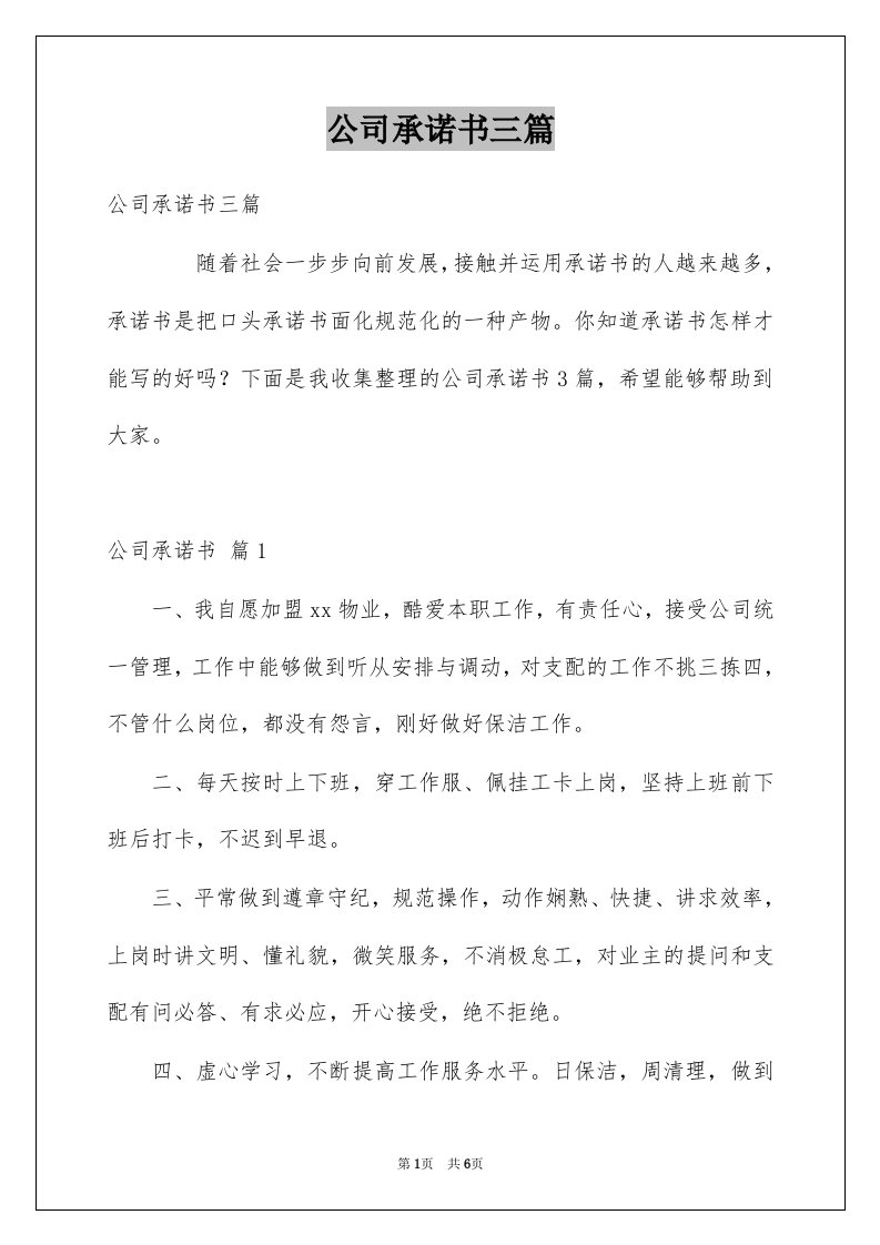 公司承诺书三篇精选