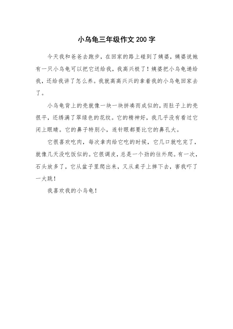 小乌龟三年级作文200字