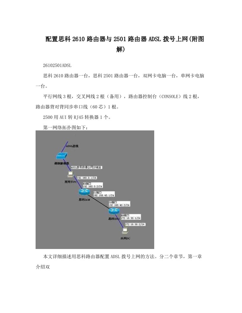 jwnAAA配置思科2610路由器与2501路由器ADSL拨号上网(附图解)