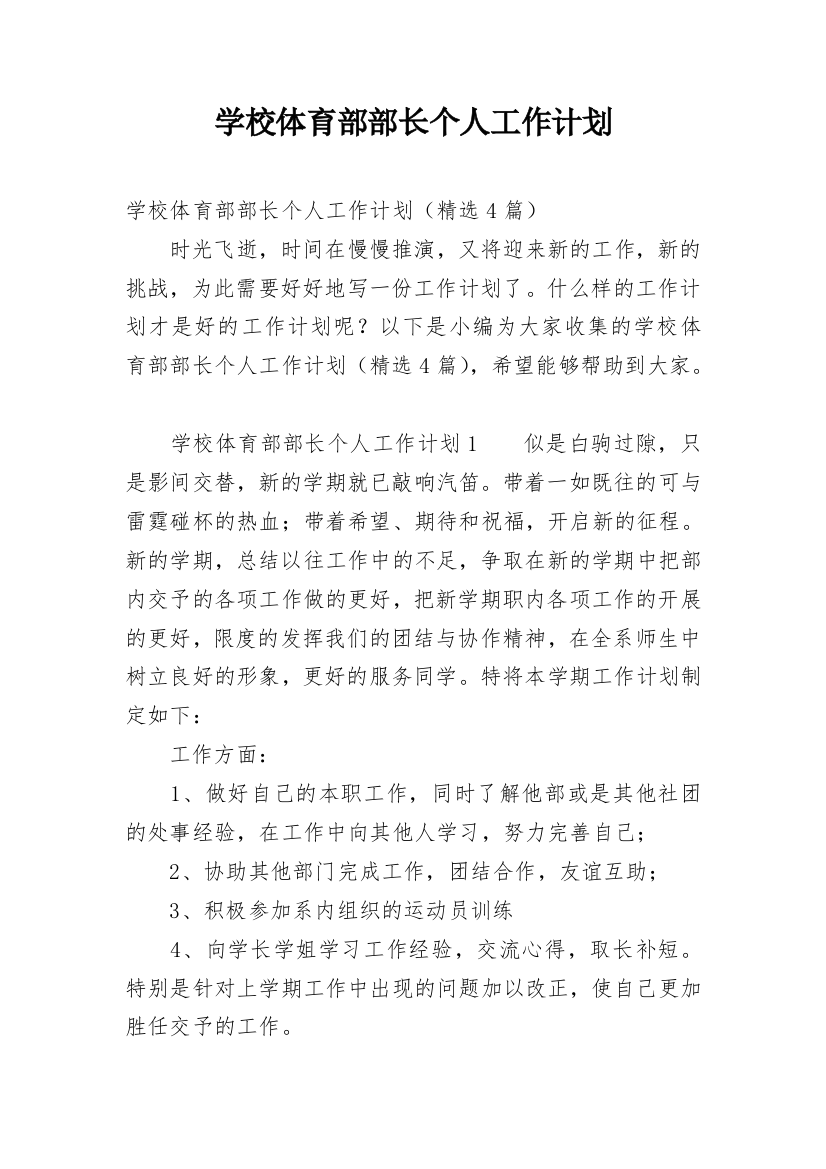 学校体育部部长个人工作计划