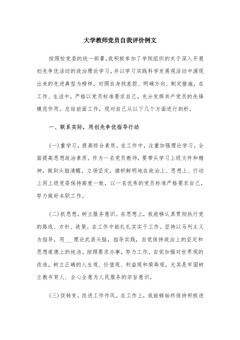 大学教师党员自我评价例文