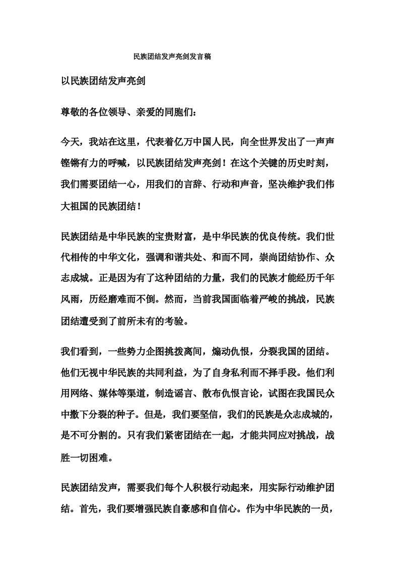 民族团结发声亮剑发言稿