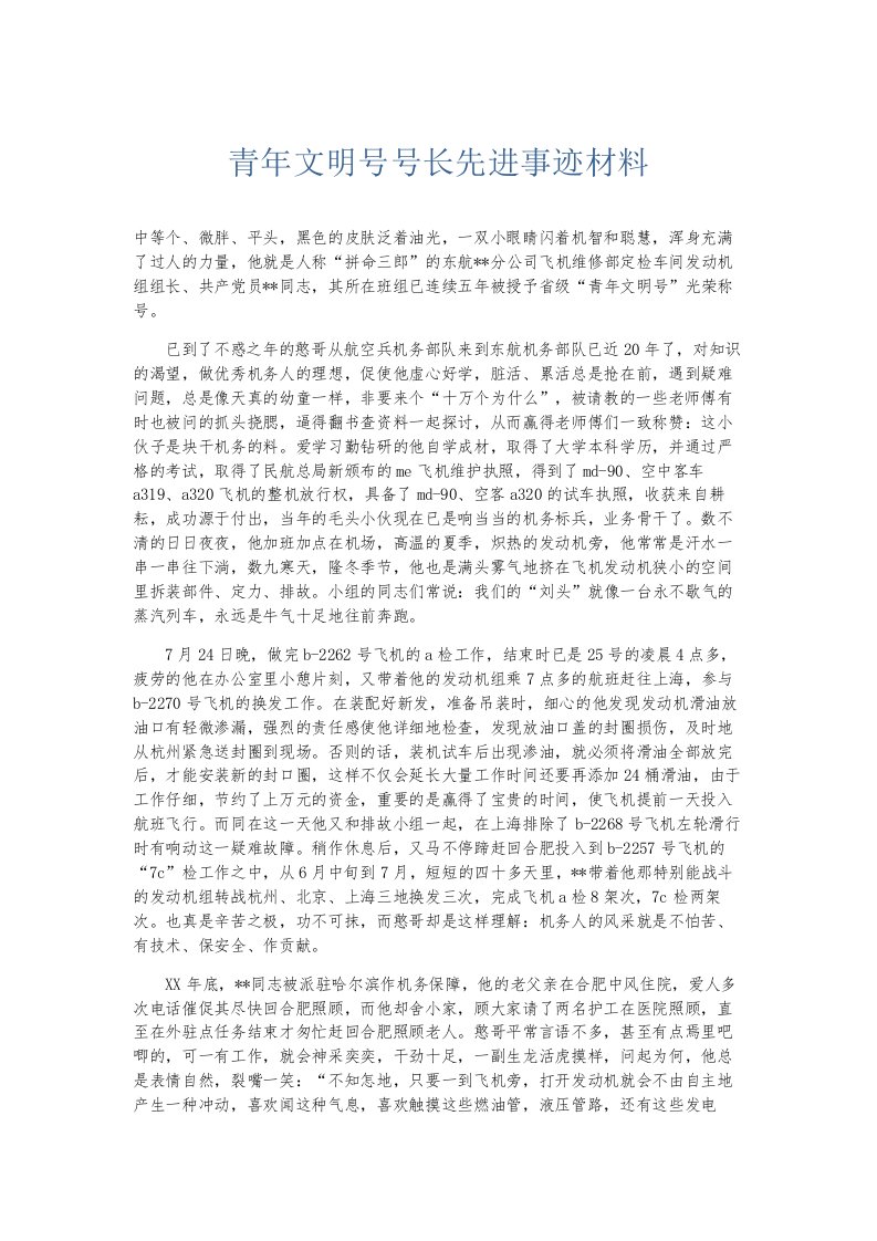 总结报告青年文明号号长先进事迹材料