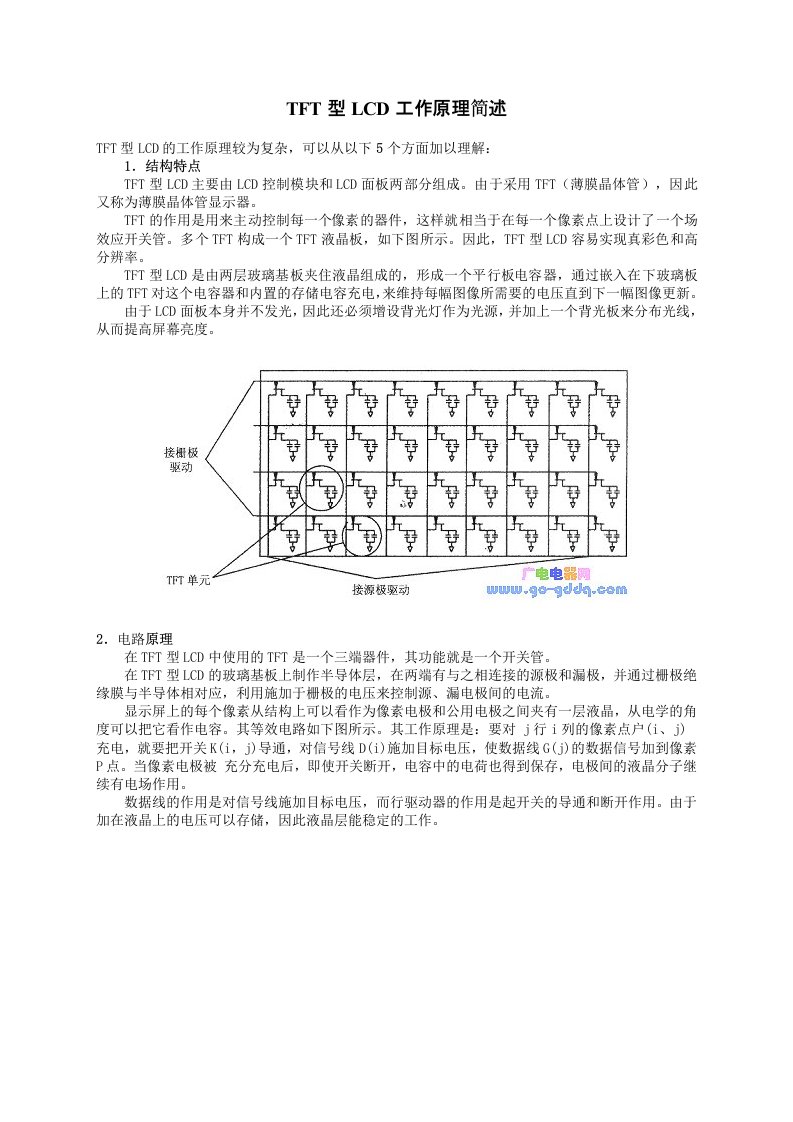 TFT型LCD工作原理简述