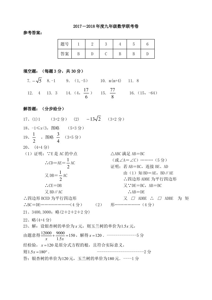 江苏省盐城市大丰区实验初中、亭湖区景山中学届九年级数学下学期联考习题解答