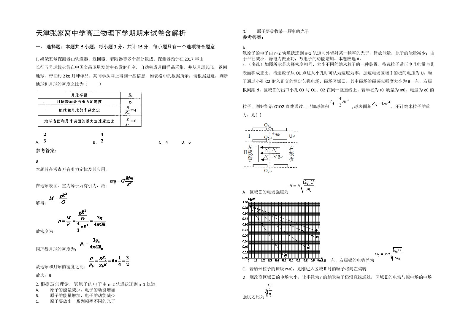 天津张家窝中学高三物理下学期期末试卷含解析