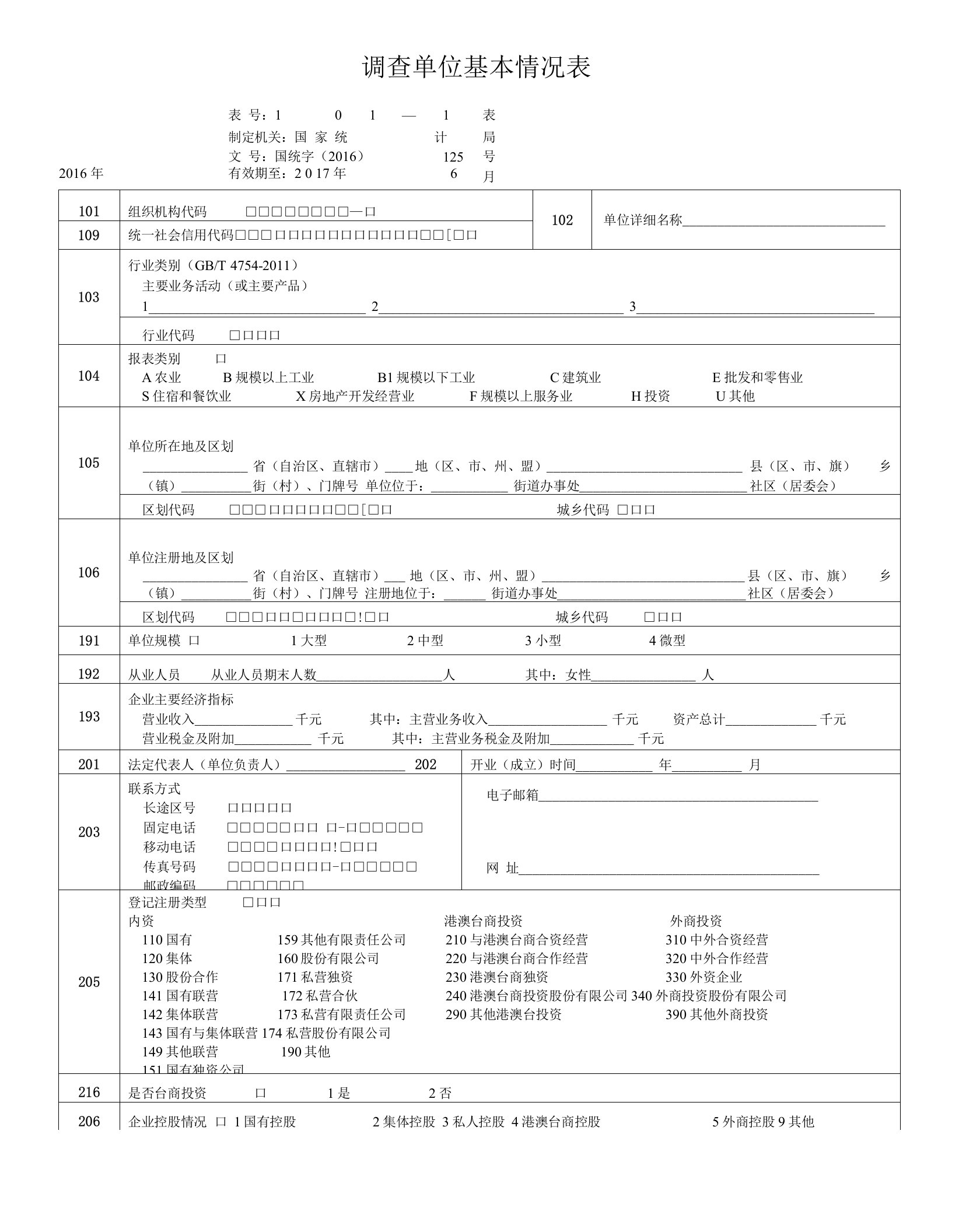 调查单位基本情况表