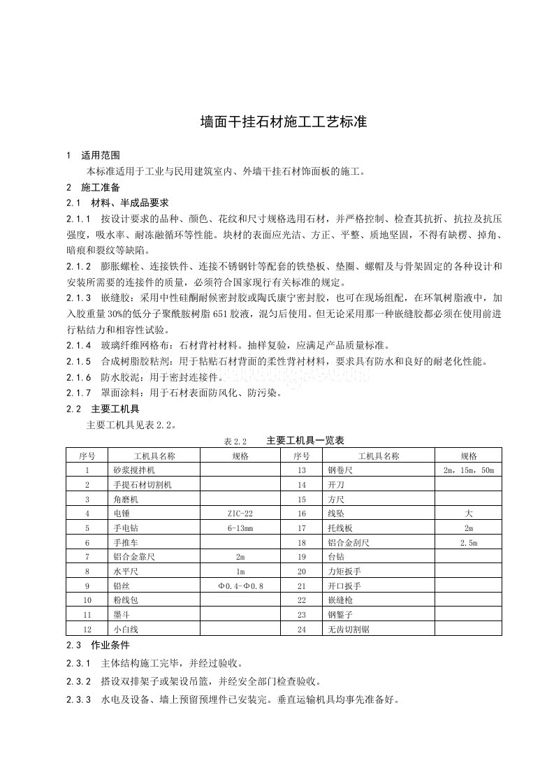 某公司墙面干挂石材施工工艺(04版)