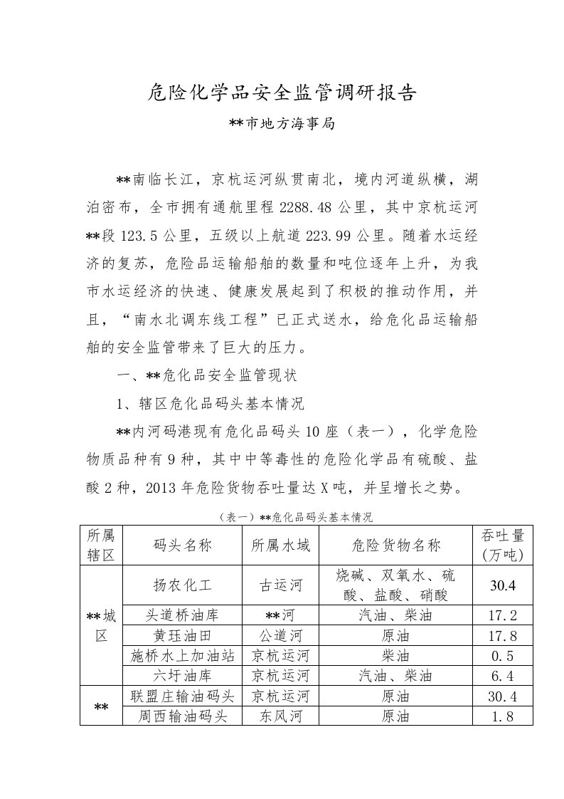 危险化学品安全监管调研报告