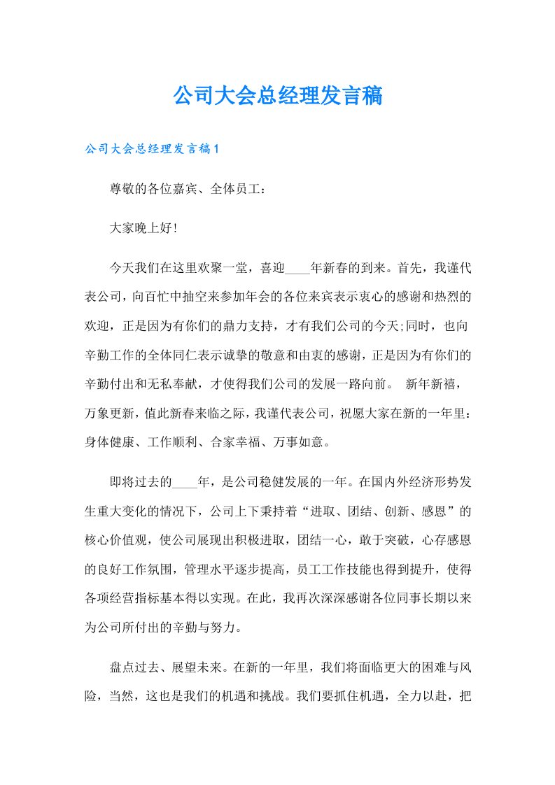 公司大会总经理发言稿