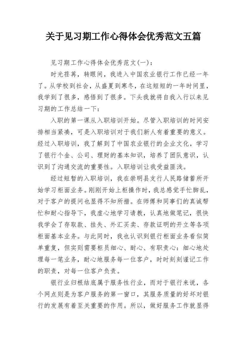 关于见习期工作心得体会优秀范文五篇