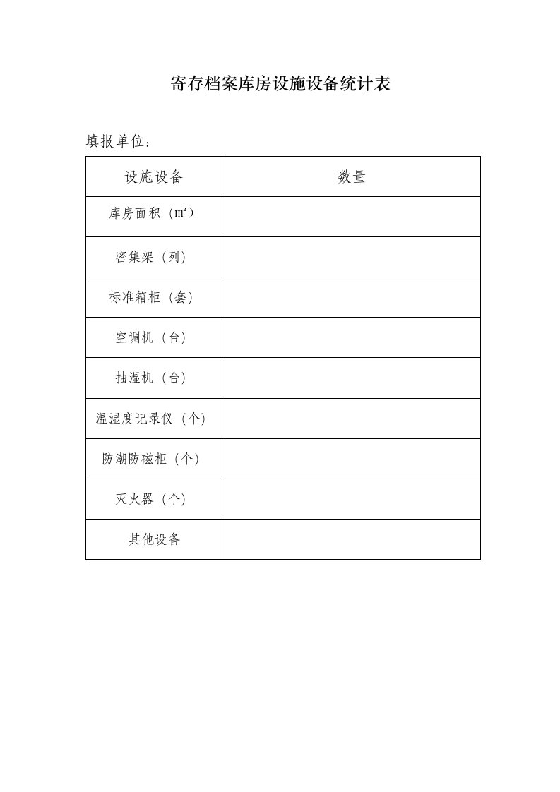 寄存档案库房设施设备统计表格