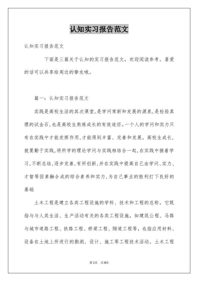 认知实习报告范文例文