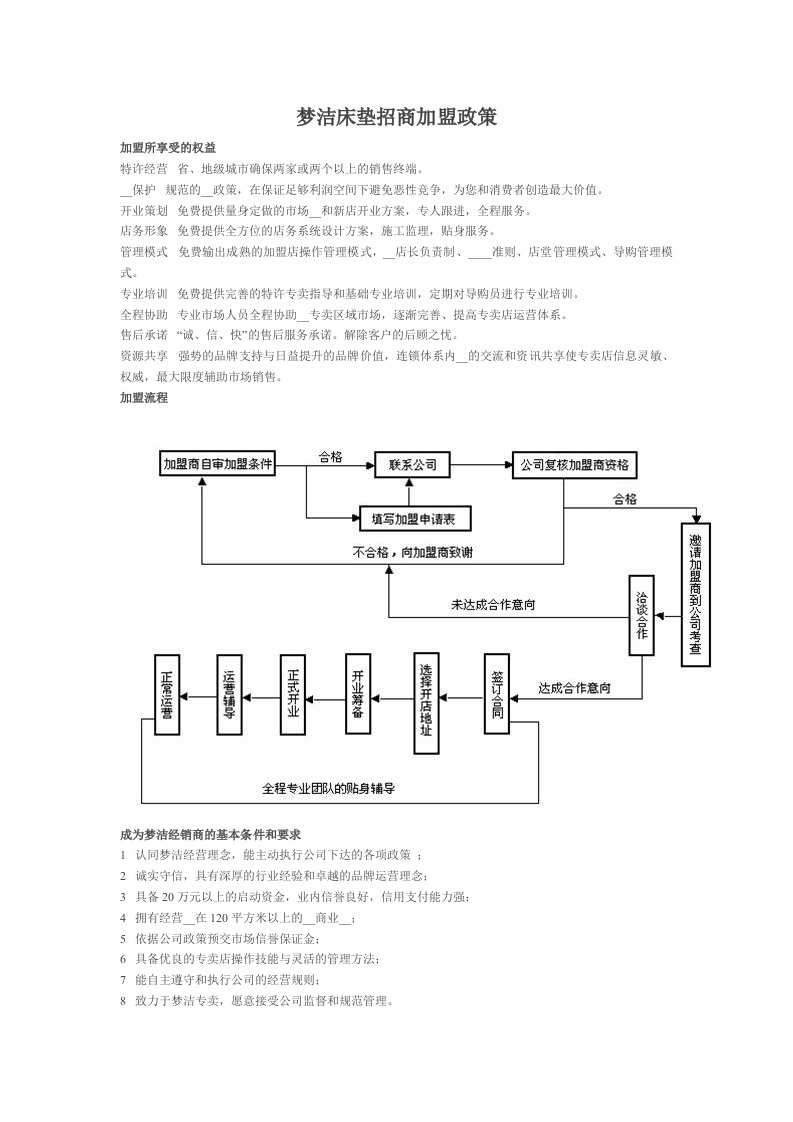 梦洁床垫招商加盟政策