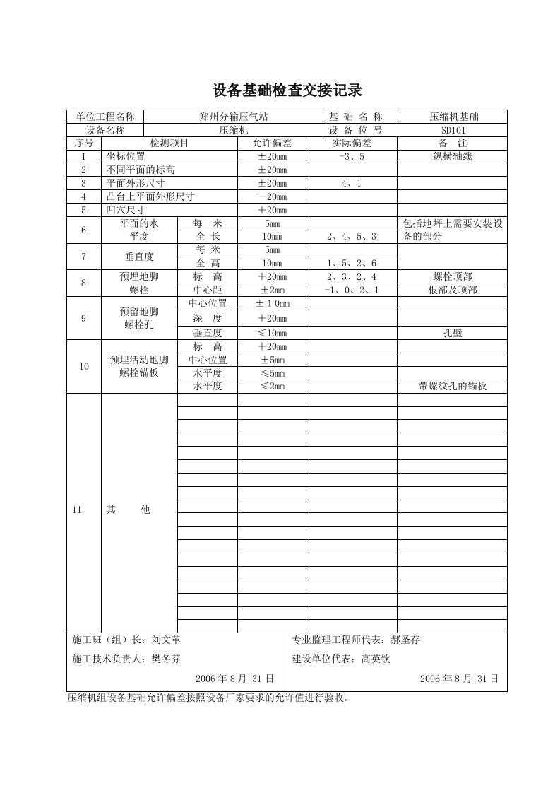 05设备基础检查交接记录