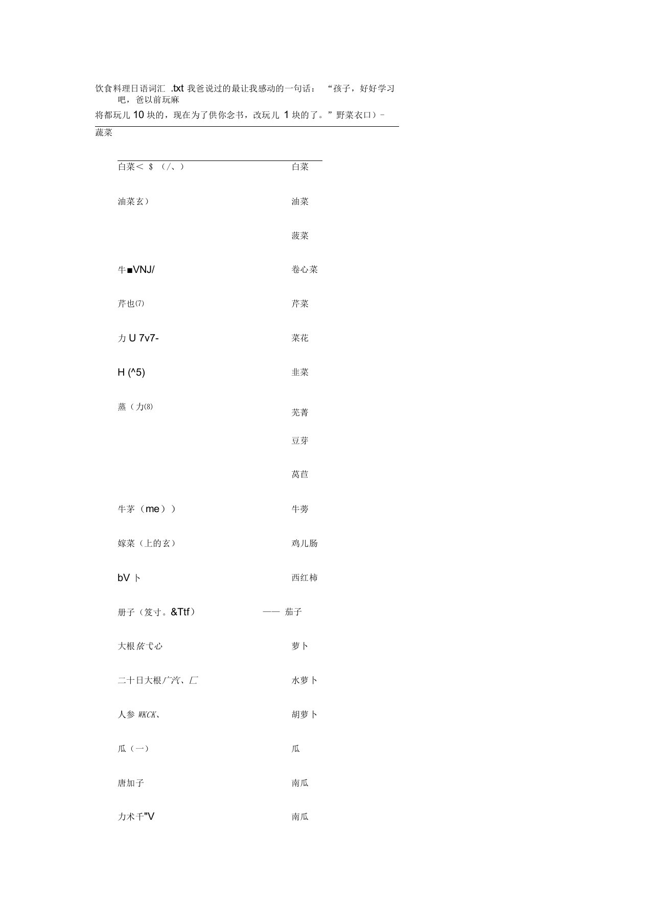 饮食料理日语词汇