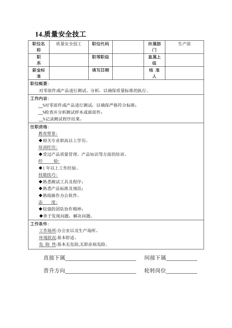 生产管理--质量安全技工